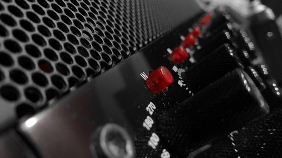 Closeup of knobs on amplifier