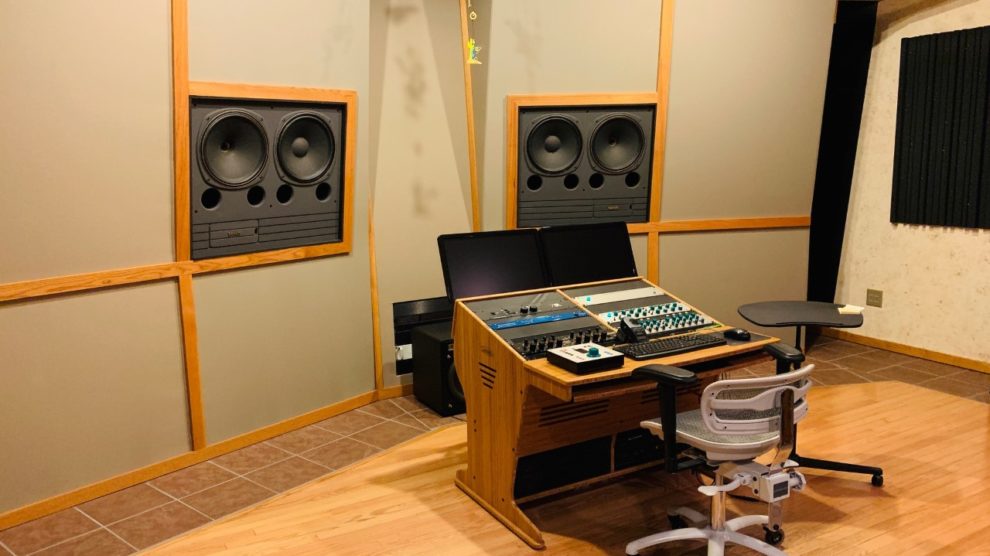 Music mastering studio interior